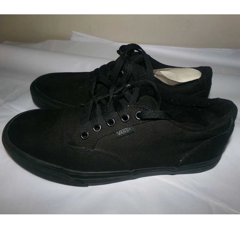 Vans Mens SZ 9.0 Low Canvas Sneakers Triple Black Skate Shoes